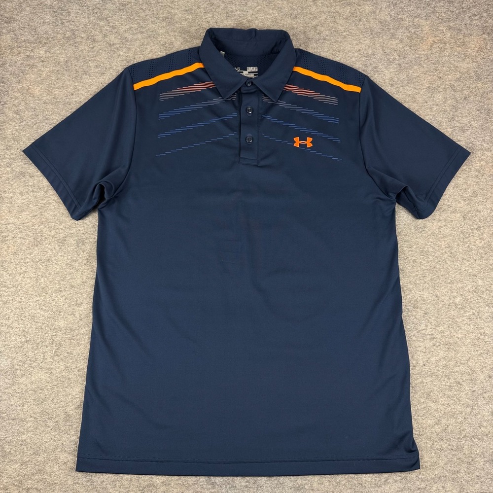 Under Armour HeatGear Golf Polo Shirt Blue Mesh Loose Mens Medium M